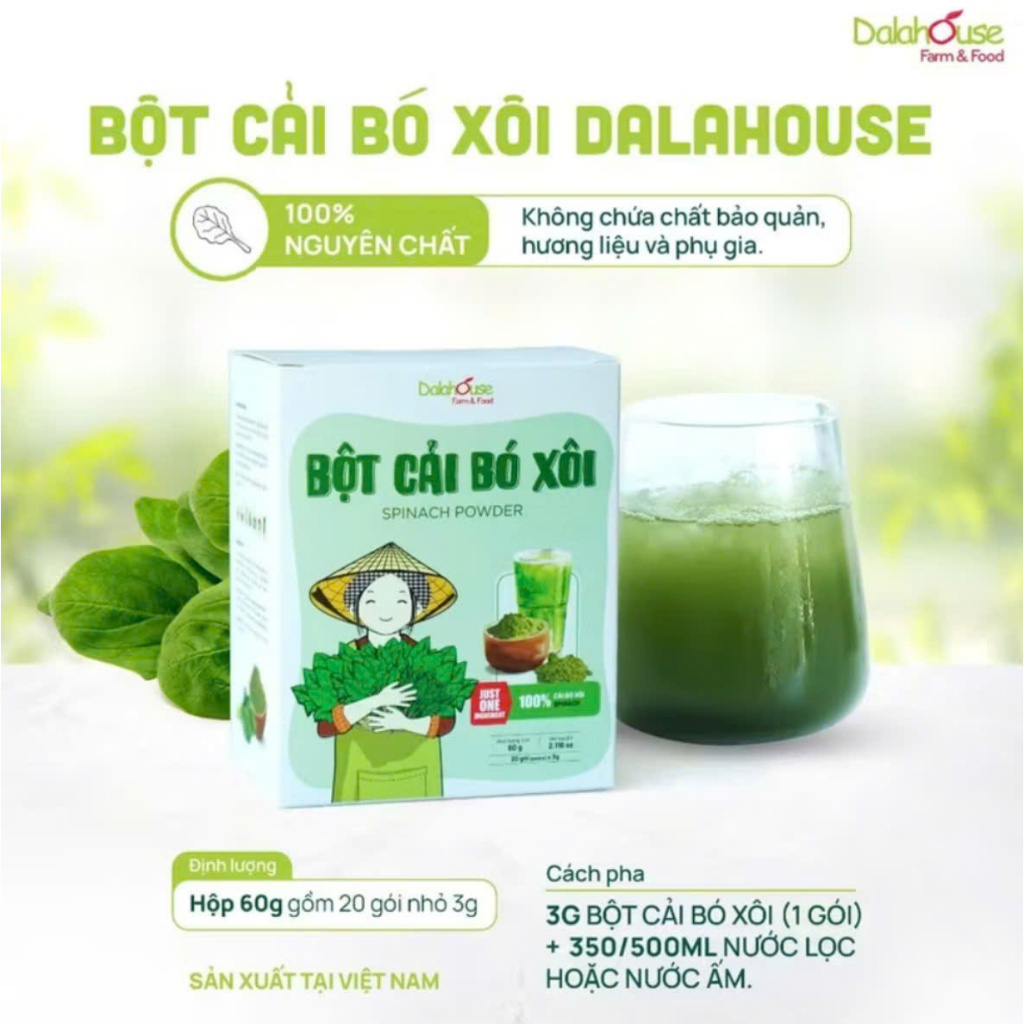 Bột Cải Bó Xôi Dalahouse - Bột rau Hữu Cơ Sấy Lạnh Dalahouse  nguyên chất 100% - DATE MỚI NHẤT