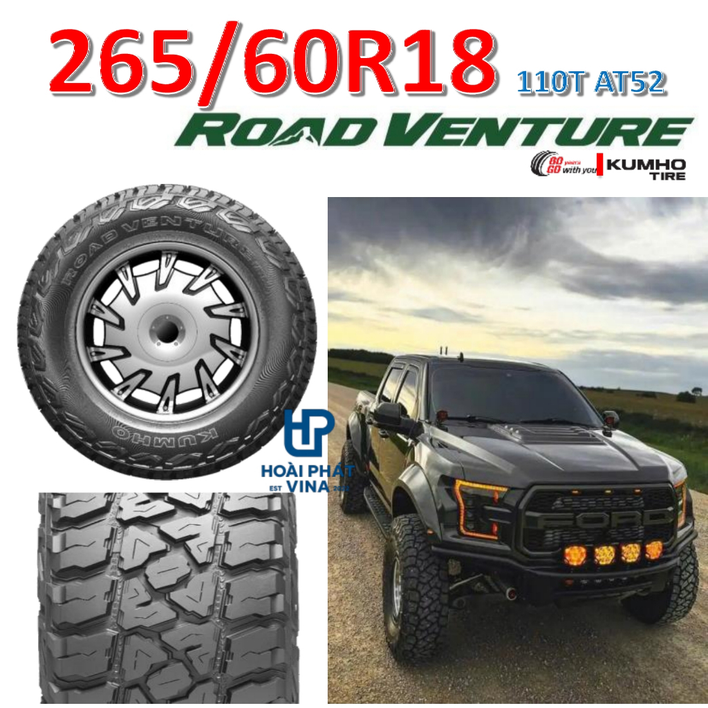 Lốp ô tô Kumho Road Venture AT52 – 265/60 R18 110T – Chính Hãng BH 5 năm (265/60R18, 265 60 R18)
