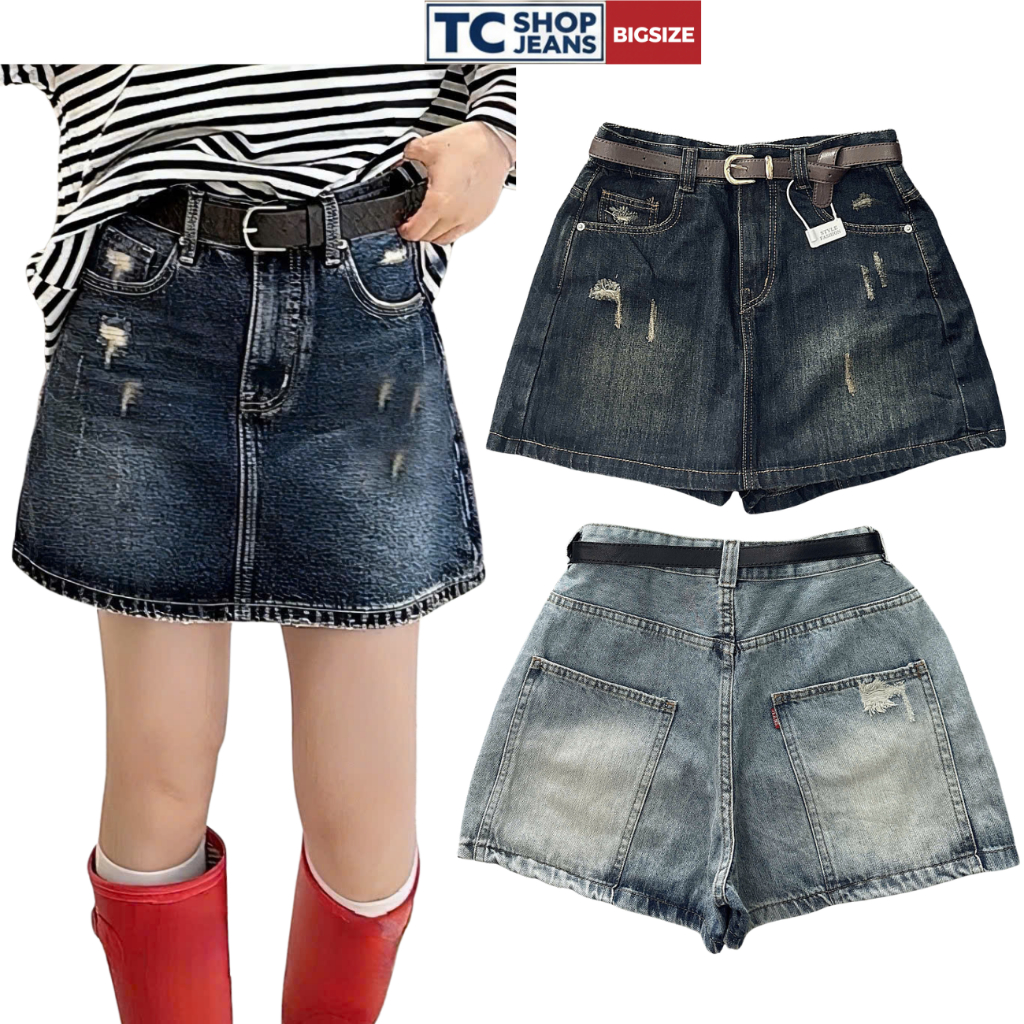 Quần Váy Jean Dáng A Rách Nhẹ TC SHOP JEANS BIGSIZE 55kg-90kg Chất Jean Mã 2106