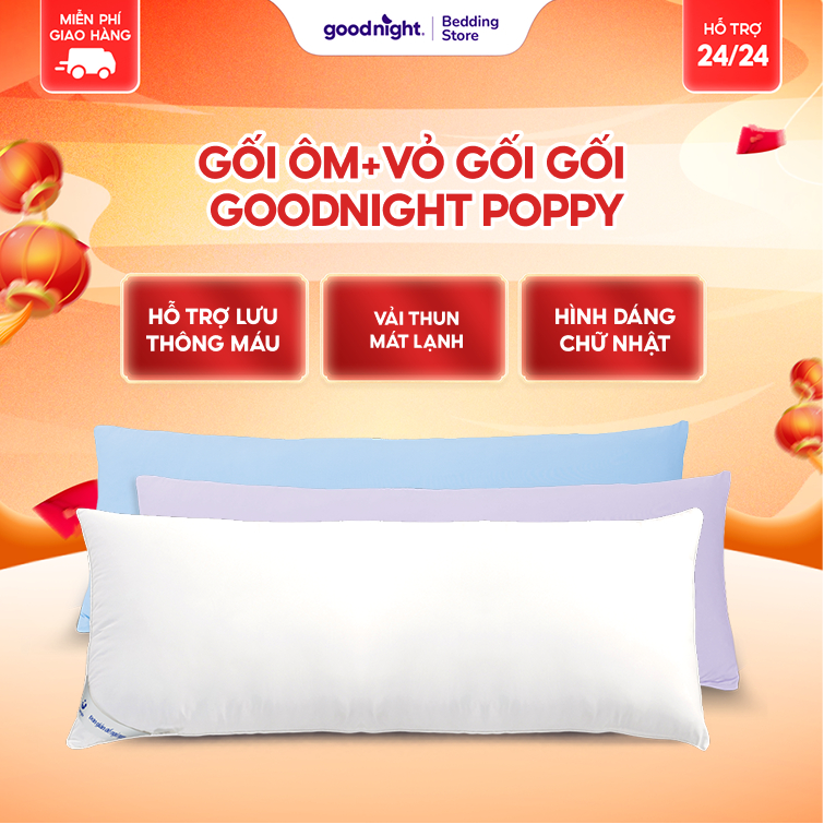 Gối Ôm Bà Bầu Vỏ Gối Ôm và Gối Ôm gòn Bông Poppy 45x120cm, Vỏ Gối Ôm Vải Thun Mềm Sợi Vải Mát Lạnh