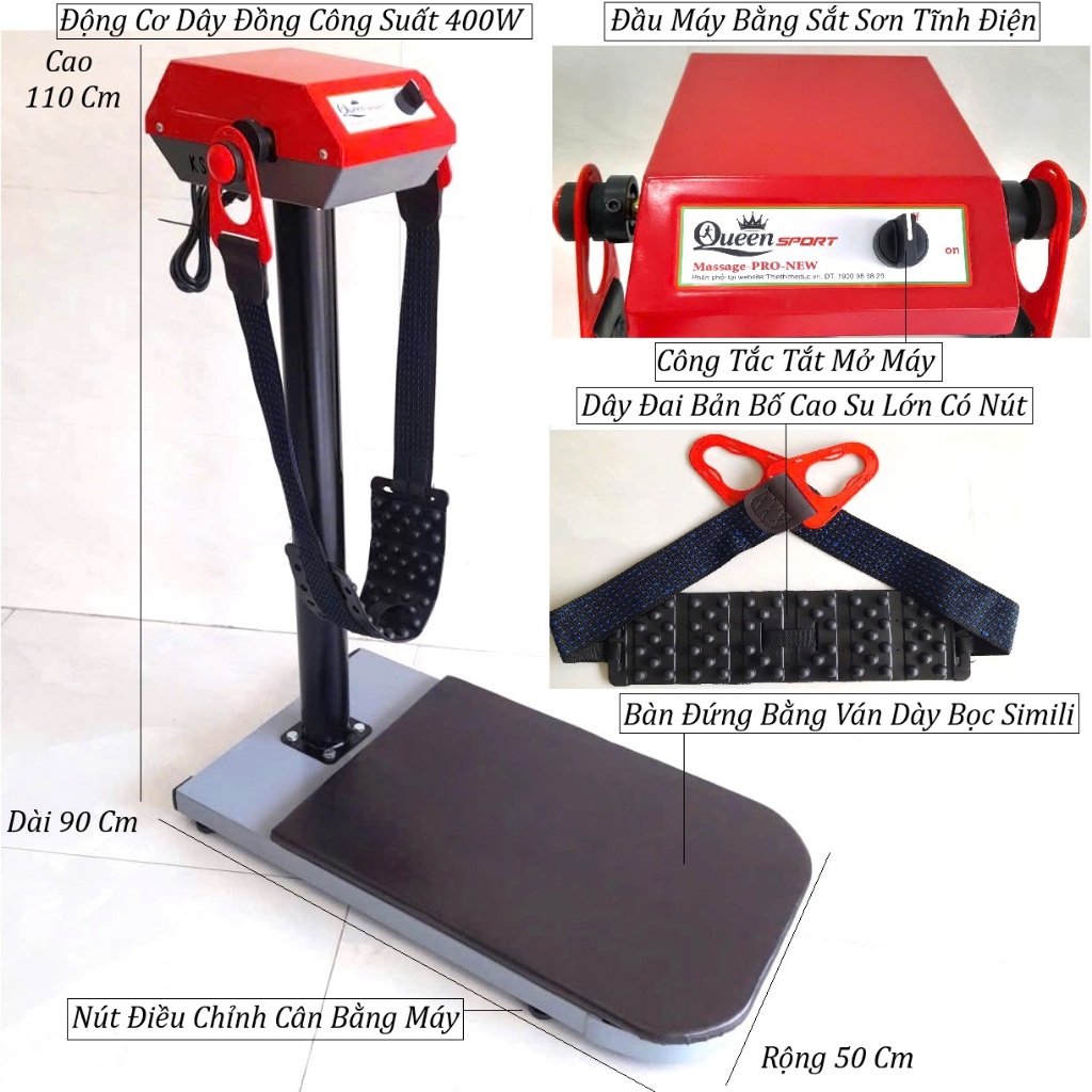 Máy Rung Massage Giảm Mỡ Queen Pro Dây Nút 400W. Mẫu Mới Dùng Cho Phòng Gym Bảo Hành Đổi Mới 2 Năm