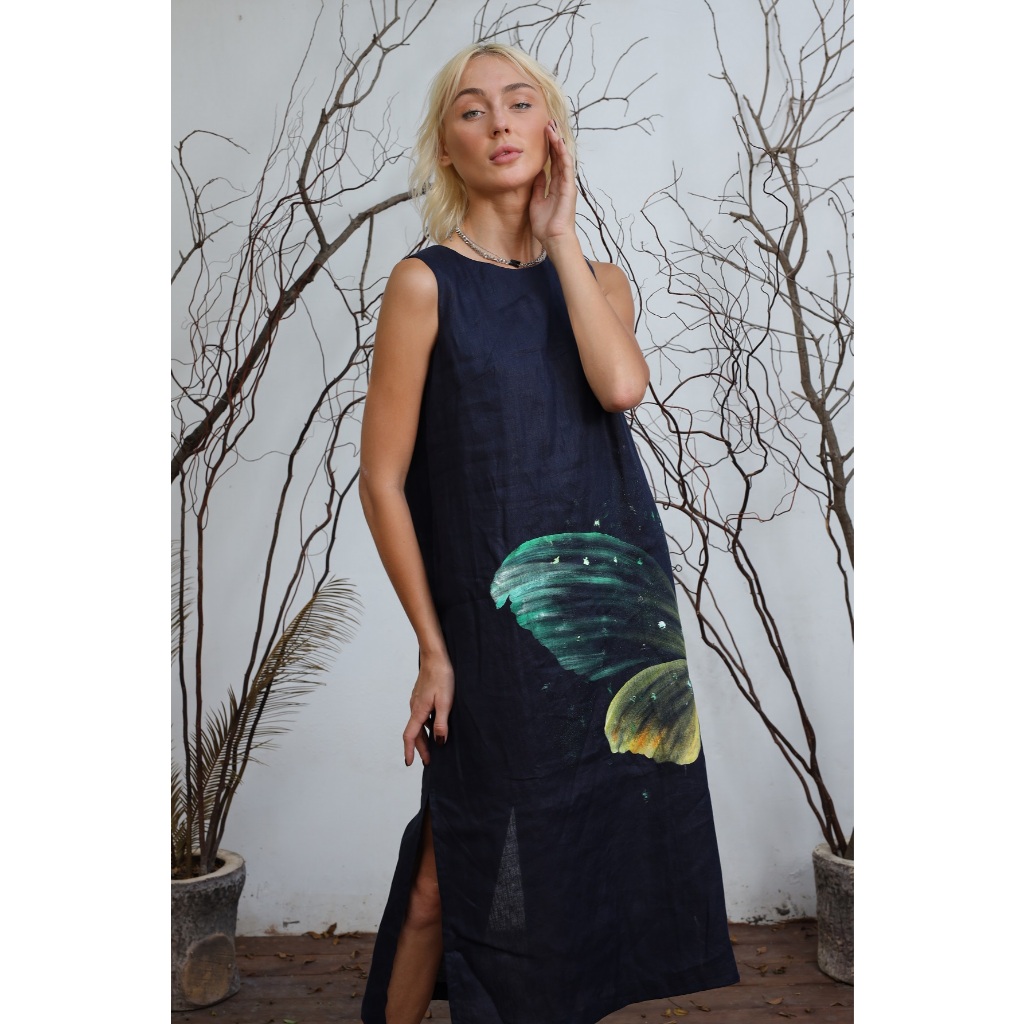 G79 MaxMessi - Đầm linen cao cấp dáng dài vẽ tay Cheree