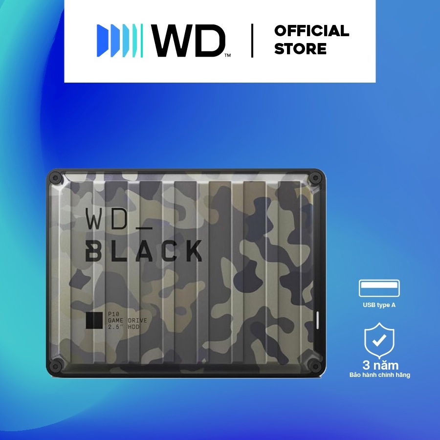 Ổ cứng di động WD_Black P10 Camo Edition 4Tb ,Chuẩn USB 3.2 Gen 1, Tốc độ đọc lên đến 130MB/s