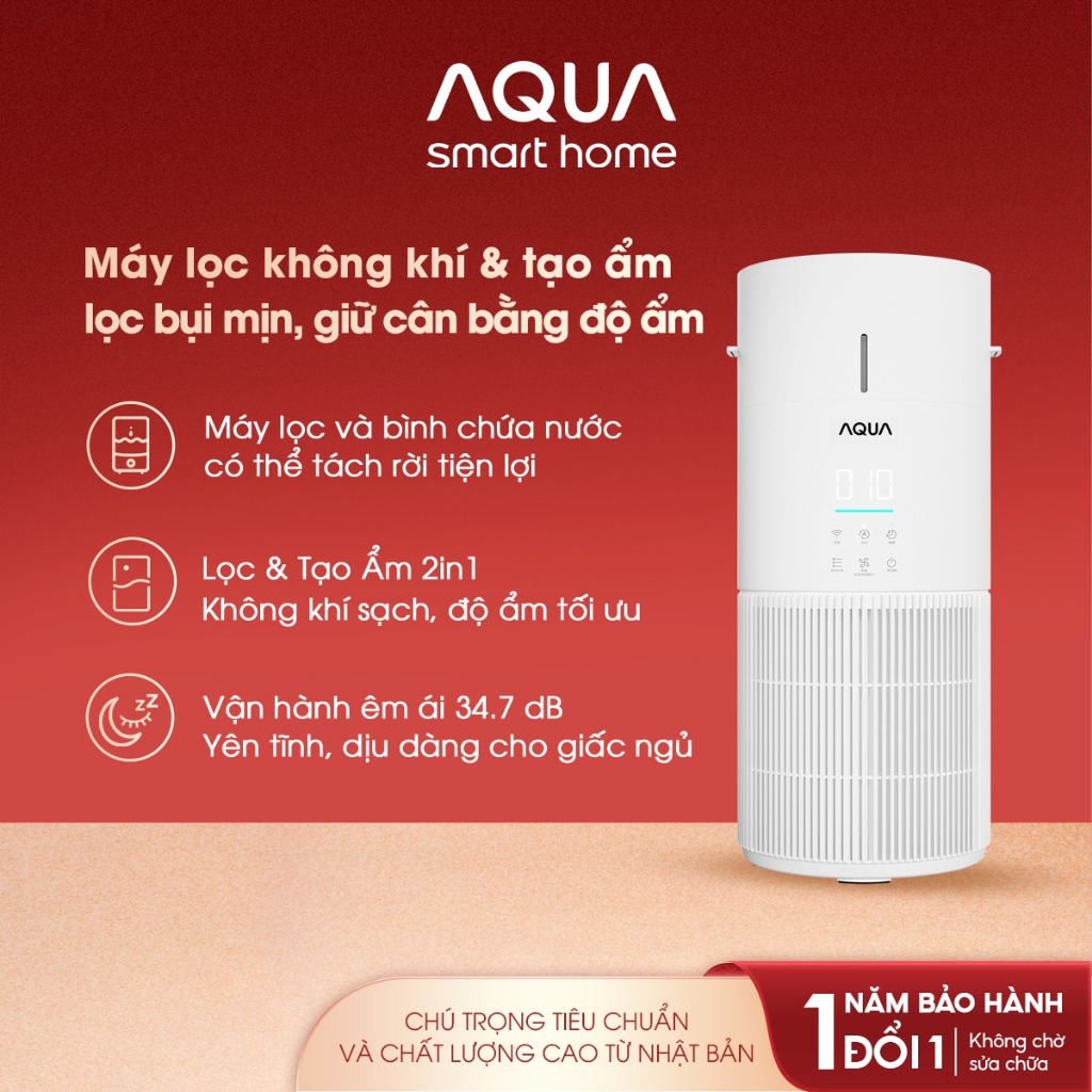 Máy lọc không khí & tạo ẩm AQUA KJ300F làm sạch không khí 36m2, lọc bụi mịn hiệu quả- BH 12 tháng