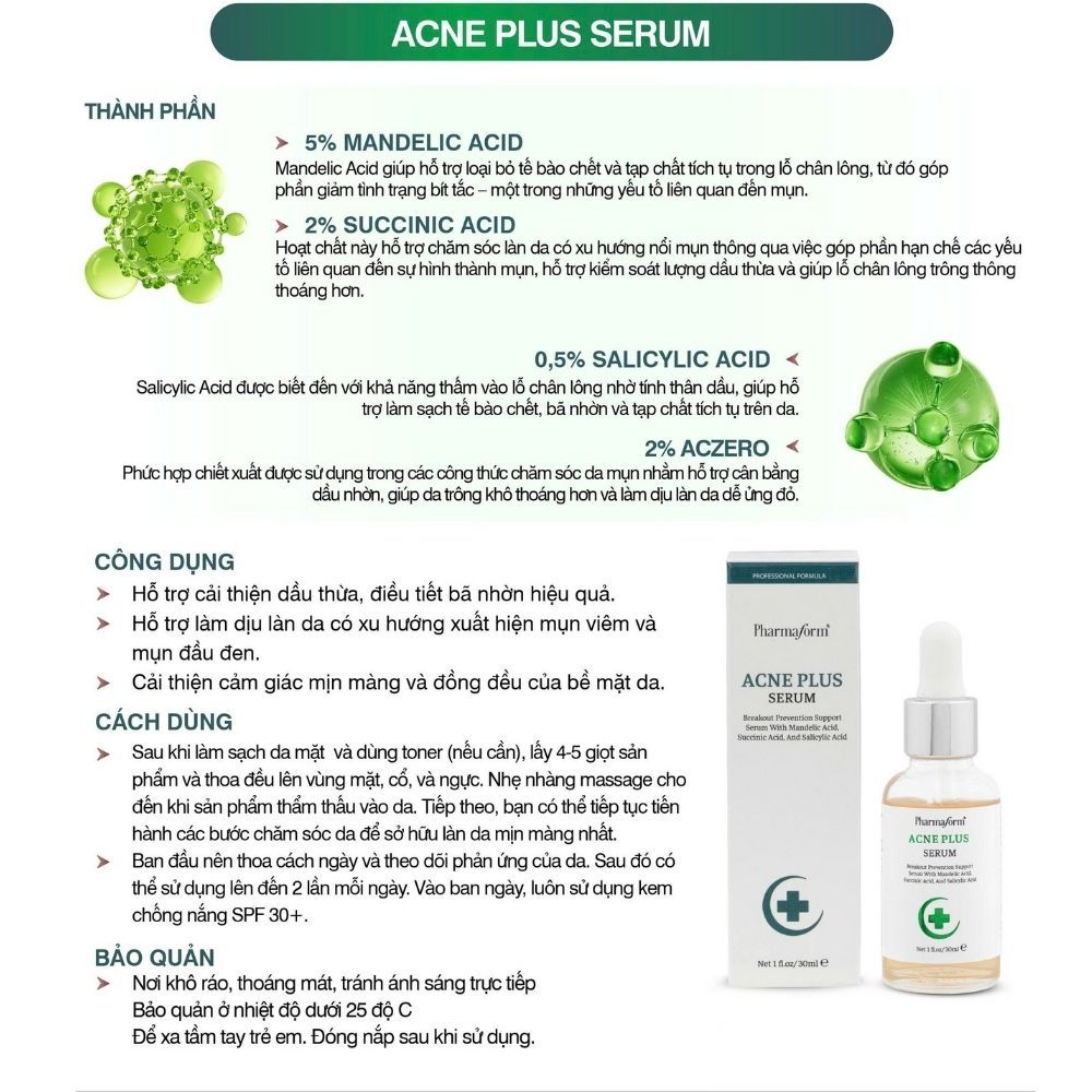 Ảnh 2 của Tinh chất Pharmaform Acne Plus Serum giảm mụn và ngăn ngừa mụn, se khít lỗ chân lông