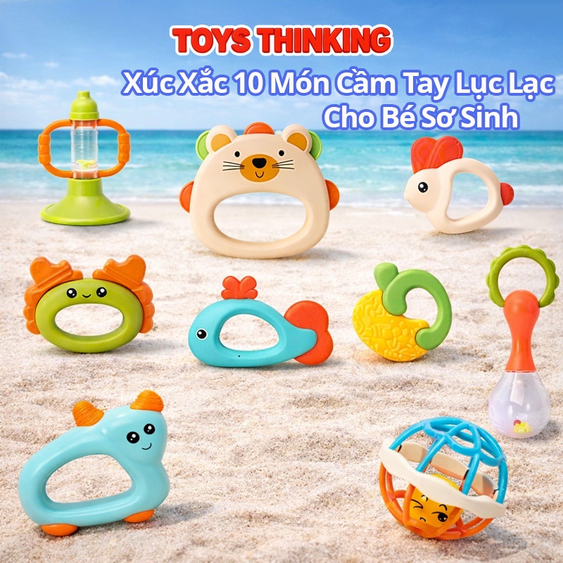 Xúc Xắc Gặm Nướu Combo 10 món ToysThinKing + Bộ Lục Lạc Treo Nôi Cho Bé Sơ Sinh