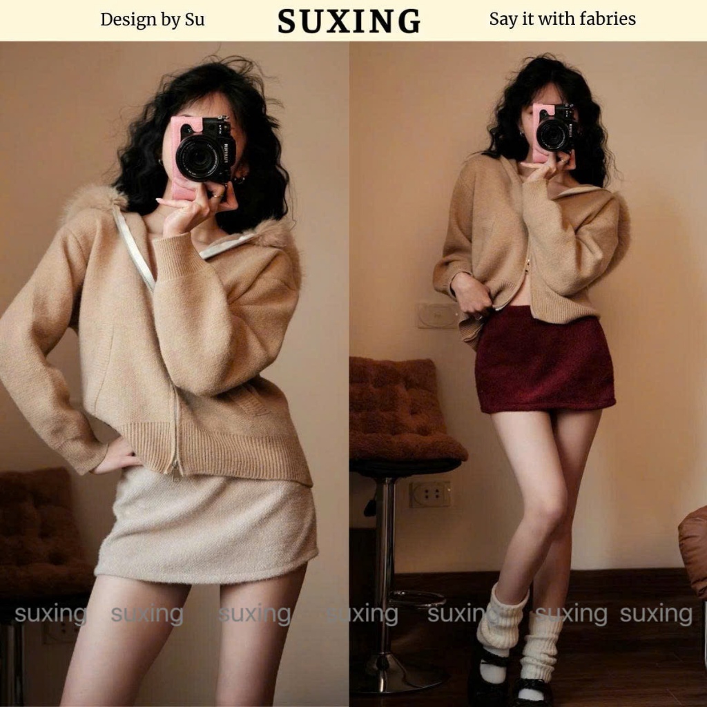 Chân Váy Chữ A Dáng Ngắn Form Dáng Y2K Khóa Kéo Chất Nỉ Thỏ S278 - Suxing
