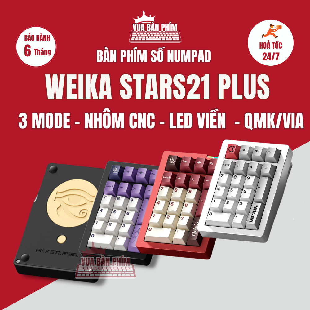 Bàn phím số cơ | numpad không dây stars21 ver 2, pin 2000 mA ,nhôm cnc , mạch xuôi, hotswap, led rgb, via/qmk nhỏ gọn