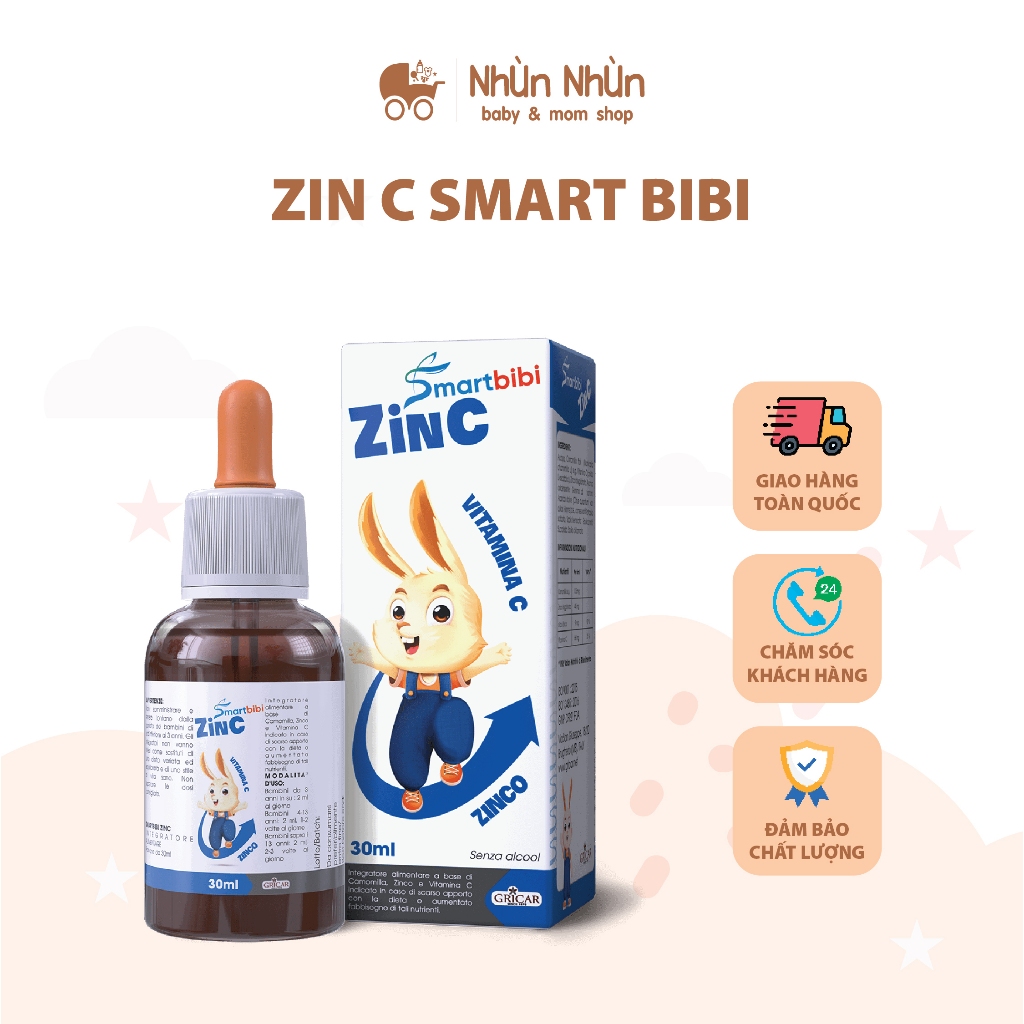 Smartbibi ZinC - Kẽm Chelate Hữu Cơ Hỗ Trợ Ăn Ngon Tăng Cân, Giảm Ốm Vặt, Tăng Khả Năng Tập Trung Cho Bé Từ Italia 30ml