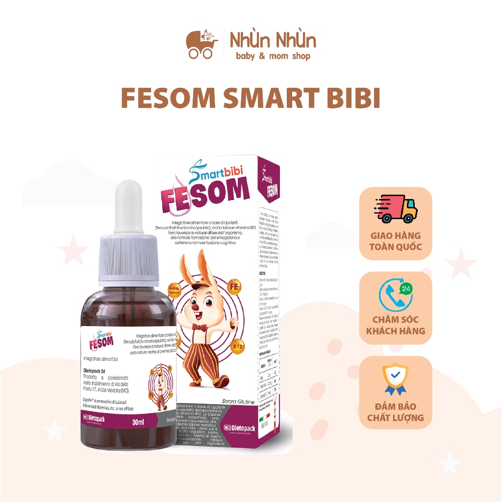 Smartbibi Fesom- Siro Bổ Sung Sắt Giúp Hỗ Trợ Chức Năng Nhận Thức, Tạo Máu, Cải Thiện Tình Trạng Thiếu Máu Do Sắt