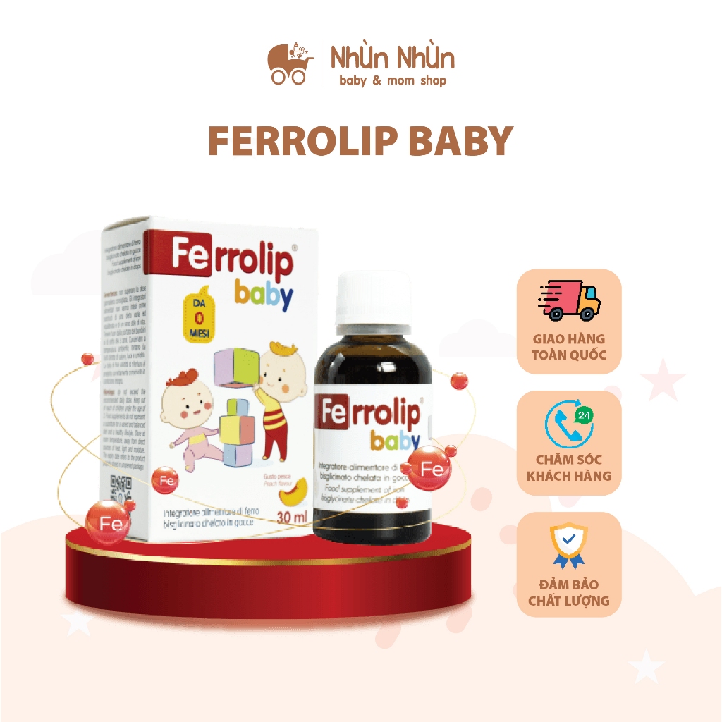 (Nhùn nhùn)Siro vitamin Ferrolip Baby 30ml vị đào thơm ngon, bổ sung sắt cho bé
