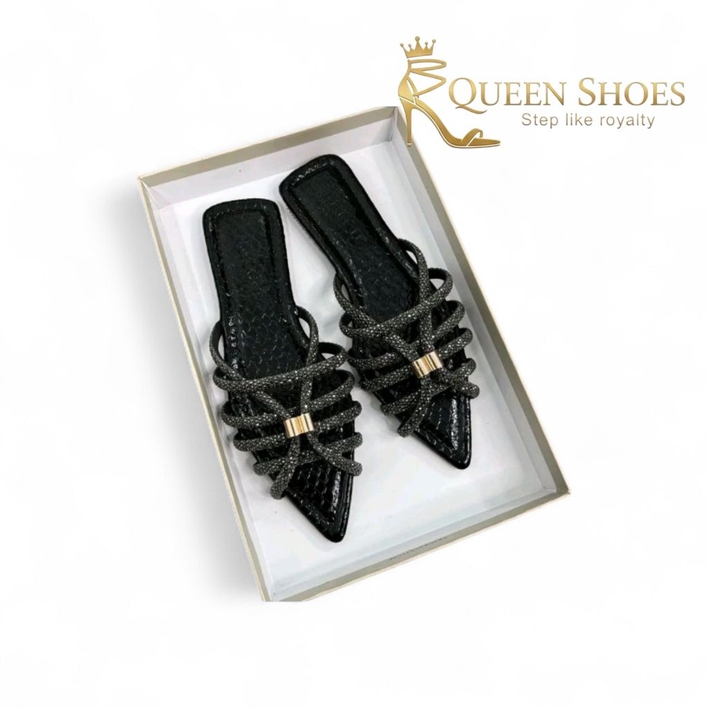 Queen shoes - Dép Lê Mũi Nhọn, Quai Rọ X Xỏ 6 Dây Đá Ngang.