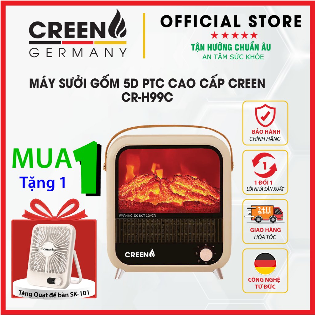 [Giảm 12% SPayLater] Máy sưởi gốm ceramic cao cấp PTC CREEN CR-H99C - Bảo hành chính hãng 12 tháng