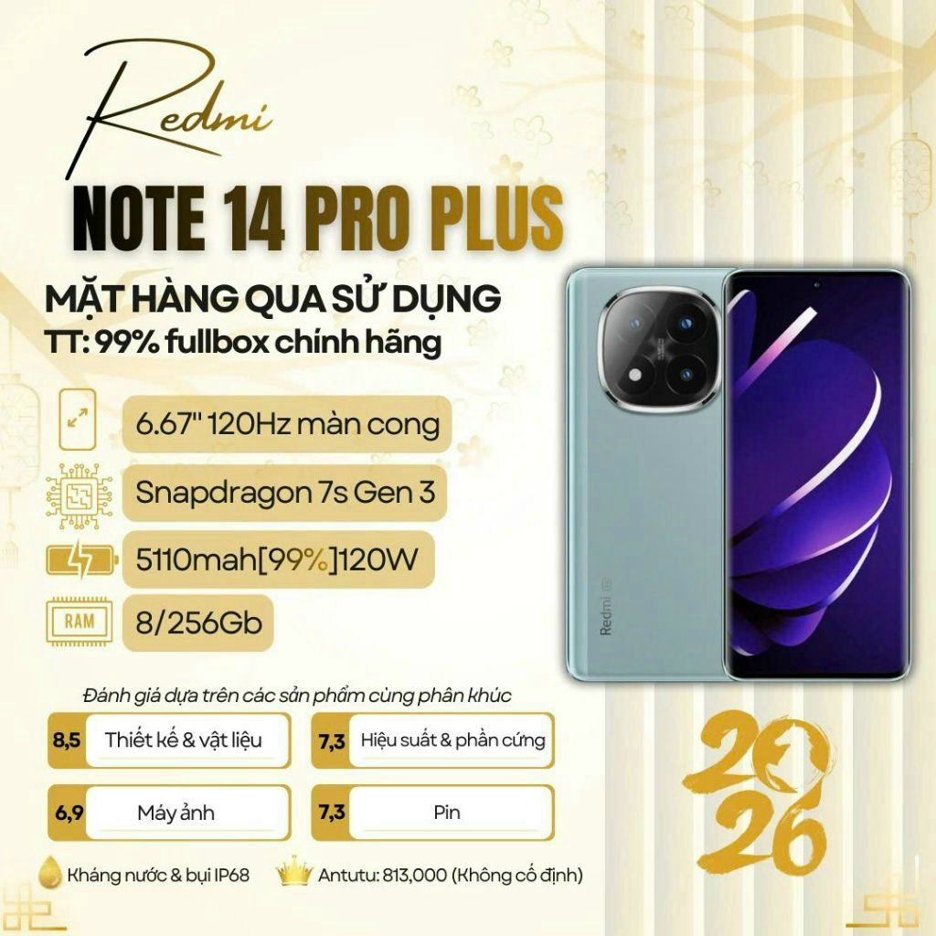 Điện thoại Redmi Note 14 Pro Plus 8/256Gb Chính Hãng QSD 99%