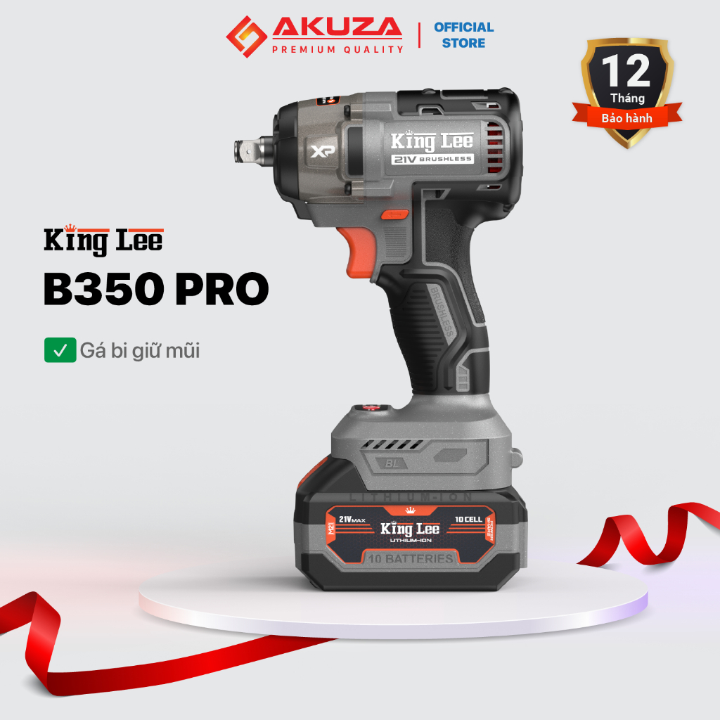 Máy siết bulong AKUZA 350Nm, Kinglee B350 Máy bắn Ốc KHÔNG CHỔI THAN CAO CẤP