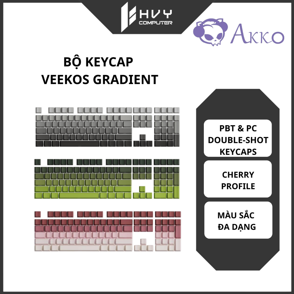 Bộ keycap Veekos Gradient Black/ Rose Latte/ Purple/ Forest/ lris  135 nút - Hàng chính hãng