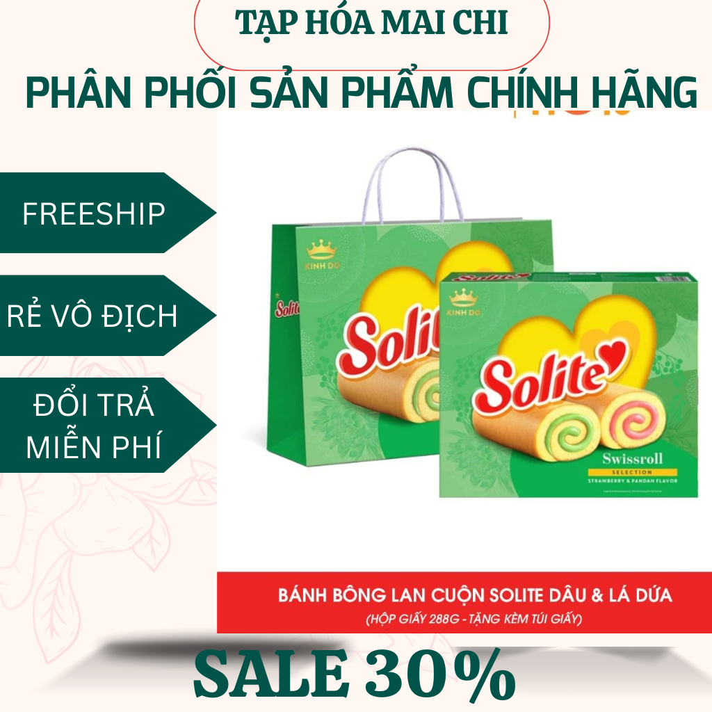 Hộp Bánh Bông Lan Solite Tết 2026 Cuộn Kem Vị Lá Dứa & Vị Dâu 324g