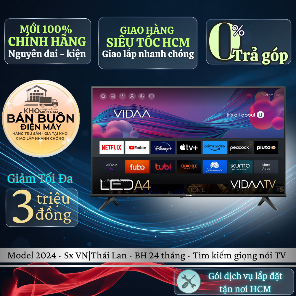 Android Tivi Hisense 43 inch Full HD 43A4N [2024] - Điều Khiển Giọng Nói, Viền Mỏng, sx Thái Lan