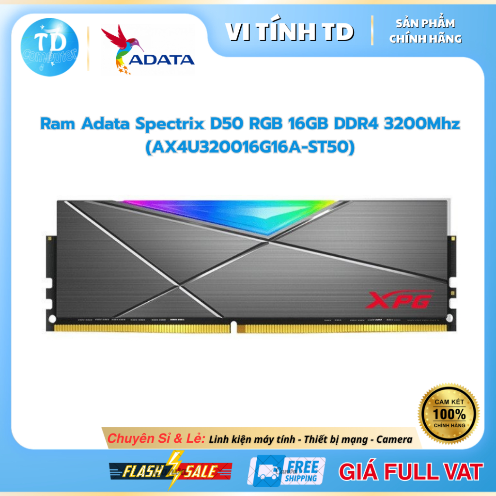 Ram desktop 16G/ 3200Mhz ADATA XPG D50 RGB DDR4 - hàng chính hãng