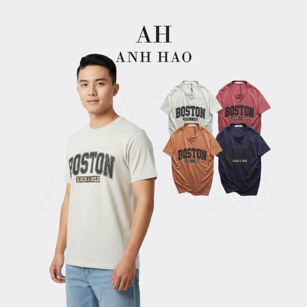 ÁO THUN NAM CỔ TRÒN cotton co giãn, thoáng mát thời trang - Pack Boston | AH STUDIO