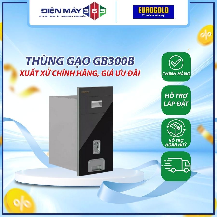 Thùng gạo gương nút nhấn Eurogold GB300B - Màu đen