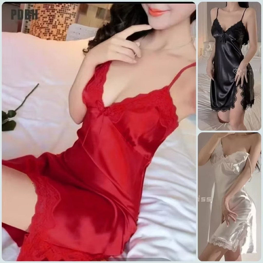 Đầm Ngủ Hai Dây Vải Phi Lụa Mềm Mịn Freesize Dưới 60kg, Thiết Kế Xinh Xắn Đáng Yêu freesize dưới 60k