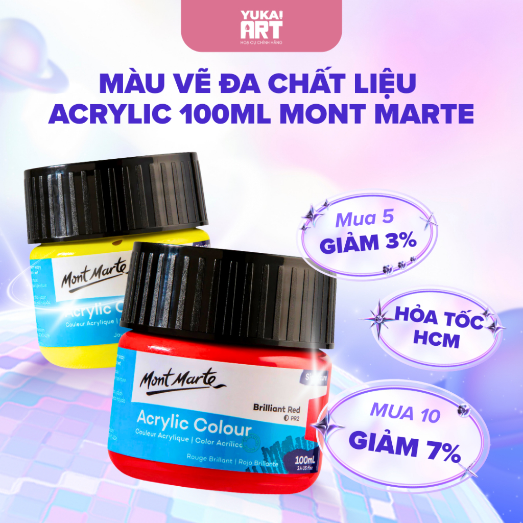 [Hỏa tốc HCM] Màu Nước Acrylic 3D Mont Marte 100ml Cao Cấp - Vẽ Trên Vải, Kính, Đá, Gỗ, Gốm Sứ,...