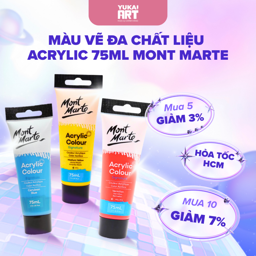[Hỏa tốc HCM] Tuýp Màu Lẻ Acrylic Signature 75ml Mont Marte Cao Cấp - Vẽ Trên Mọi Chất Liệu Bề Mặt