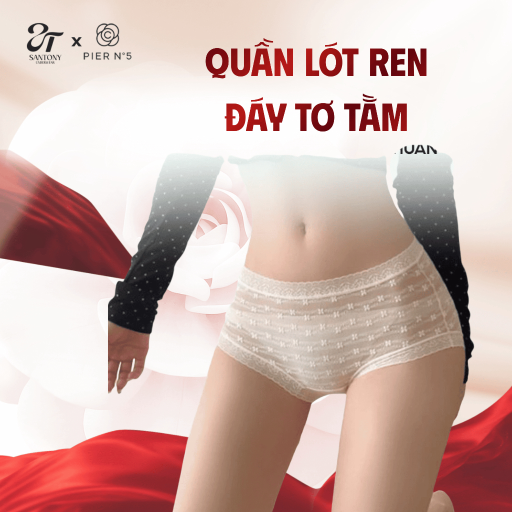 Quần lót ren nữ đáy tơ tằm Santony thoáng khí ôm sát vải ren không vết hằn mỏng nhẹ kháng khuẩn 2683