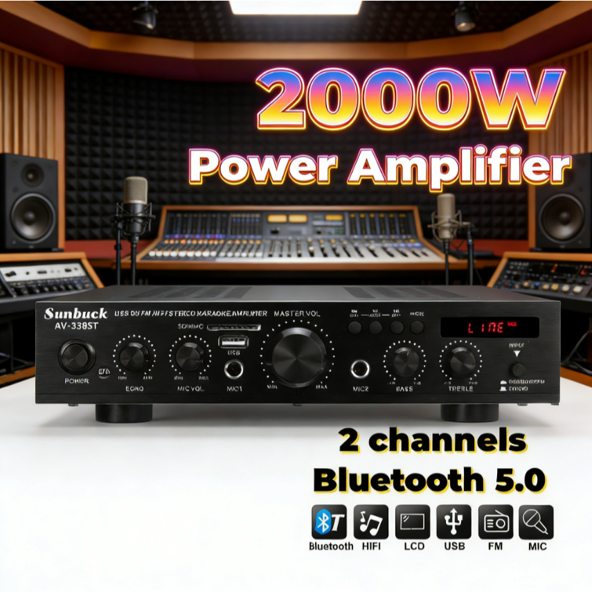 Bộ khuếch đại âm thanh Sunbuck AV-338ST 3000W - Bluetooth 5.0, bộ cân bằng âm thanh hai kênh