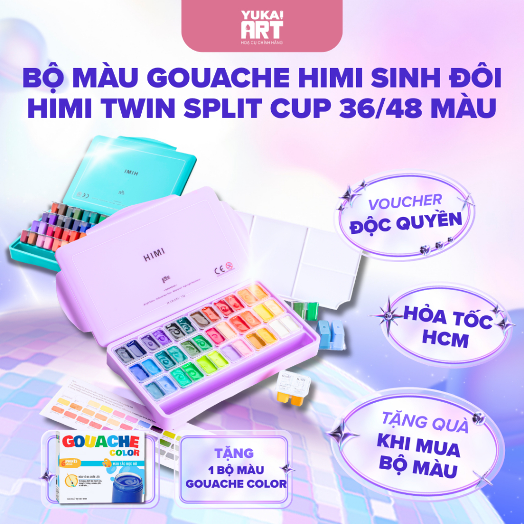 [Hỏa tốc HCM] [SIÊU HOT] Bộ màu Gouache Himi Sinh Đôi Himi Twin Split Cup 36/48 Màu