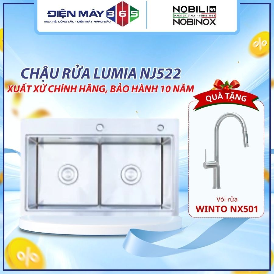 [Tặng Vòi] Chậu Rửa Chén Nobinox LUMIA NJ522 – Inox 304 Dày Dặn Chống Gỉ