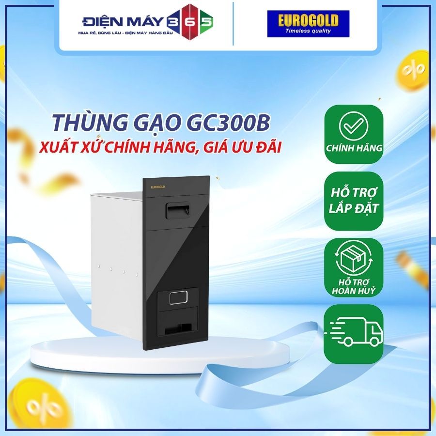 Thùng gạo gương nút nhấn màu đen GC300B - Eurogold​