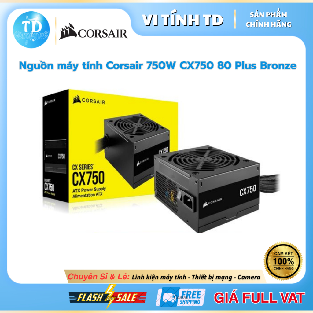 Nguồn máy tính 750W Corsair CX750 80 Plus Bronze - Hàng chính hãng