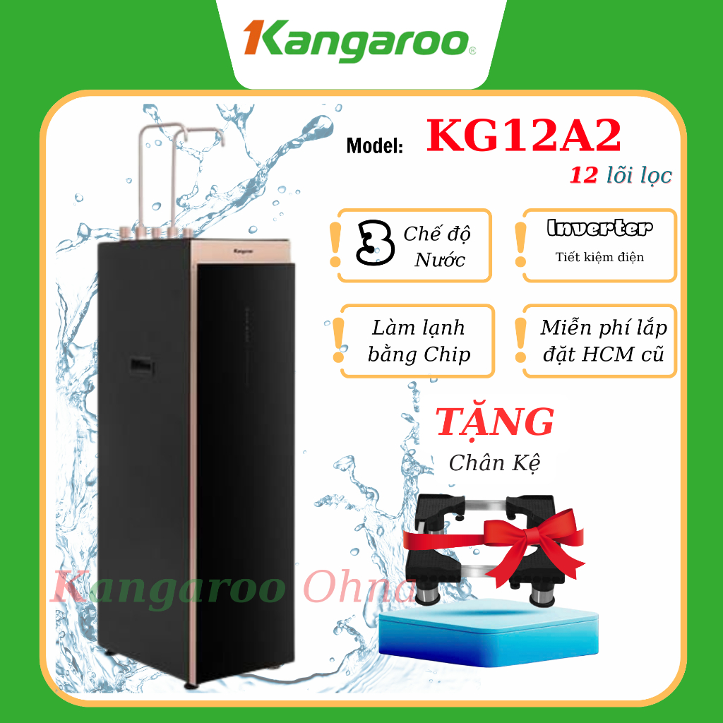 Máy lọc nước RO nóng nguội lạnh Hydrogen ion kiềm Kangaroo Sumire KGHC12A2 12 lõi, 12A2 - Hỗ trợ lắp