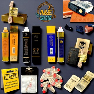 Combo Phụ kiện Zippo Zorro Bấc - đá - tim - bông - chặn hơi cao su - đá bấc - đá Clipper/Dolphin - Zorro 133ml