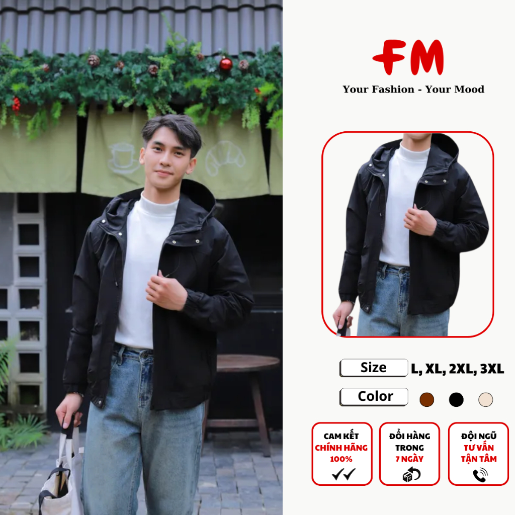Áo Khoác Gió Nam FMSTYLE Cao Cấp - Áo Khoác Dù Nam Trơn Có Mũ, 2 Túi Mổ Khóa Kéo Chống Gió, Nước