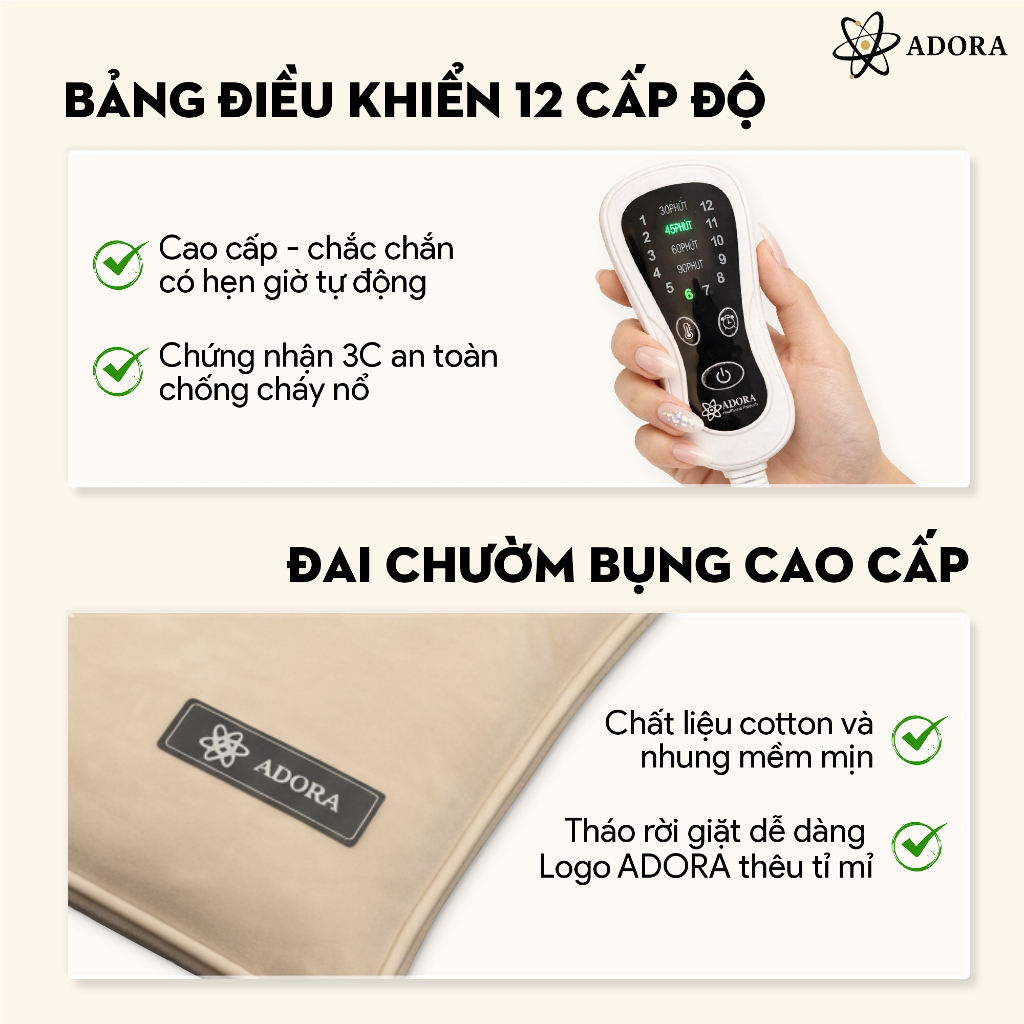 Đai Chườm Bụng ADORA | Túi Chườm Ấm Ngải Cứu & Muối Himalaya Hỗ Trợ Giảm Đau Khi Tới Tháng, Cải Thiện Đau Lưng, Bụng | BigBuy360 - bigbuy360.vn