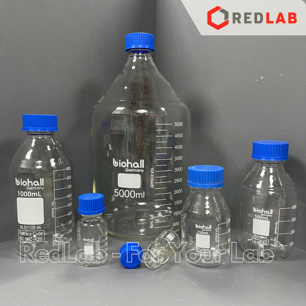 Chai trung tính trắng BIOHALL đa dạng thể tích từ 2000ml - nắp vặn PP xanh GL25 GL32 GL45, thuỷ tinh