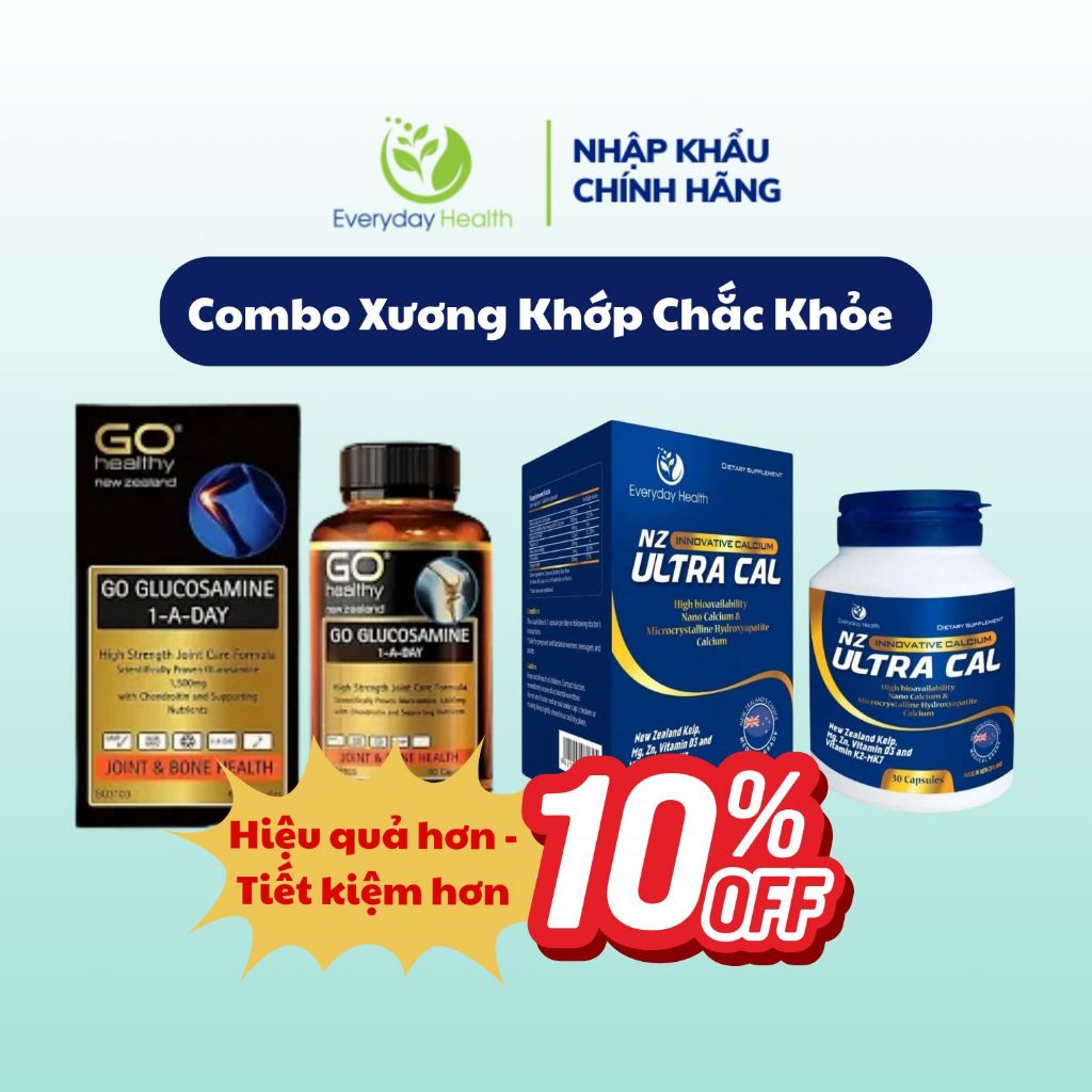Combo Xương Khớp Chắc Khỏe Everyday Health NZ Canxi và GO Healthy  Glucosamine