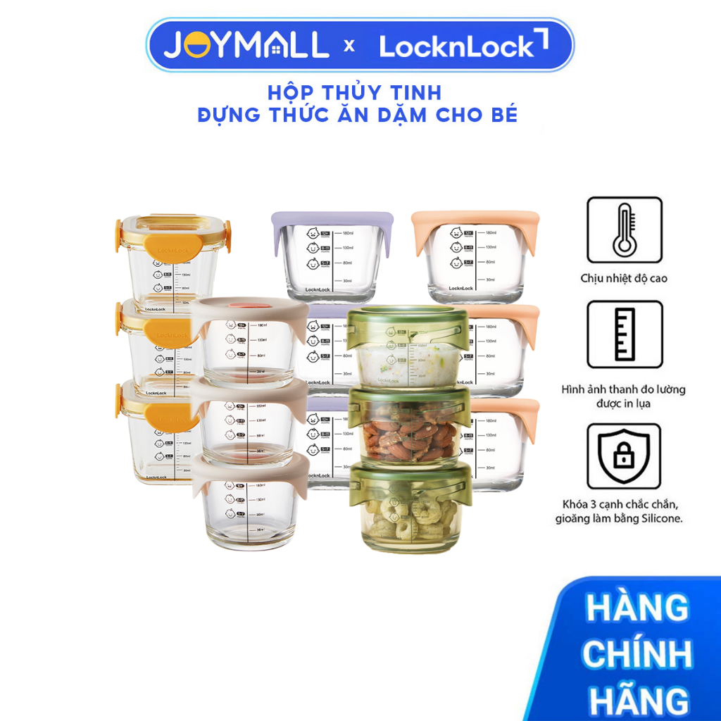 Hộp Thủy Tinh Đựng Thức Ăn Dặm Cho Bé LocknLock LLG508S3 - Hàng Chính Hãng, Vạch Chia, Có Nắp Đậy - 