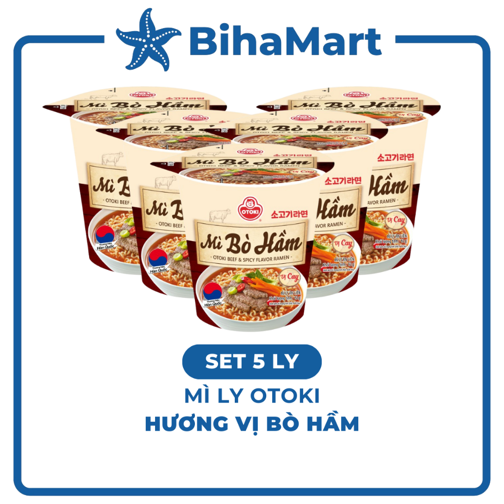 [SET 5 LY] - OTTOGI - Mì ly Ottogi hương vị Bò hầm, Ottogi mì ly ăn liền, Mì ly bò hầm Otogi ly, Mì 