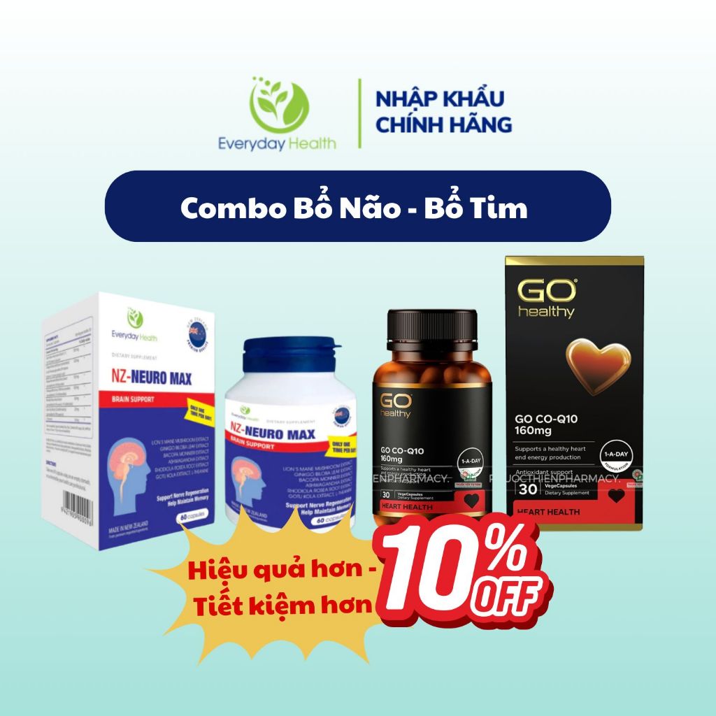Combo Bổ Não Bổ Tim Everyday Health NZ Neuro Max và GO Healthy Go CoQ 10