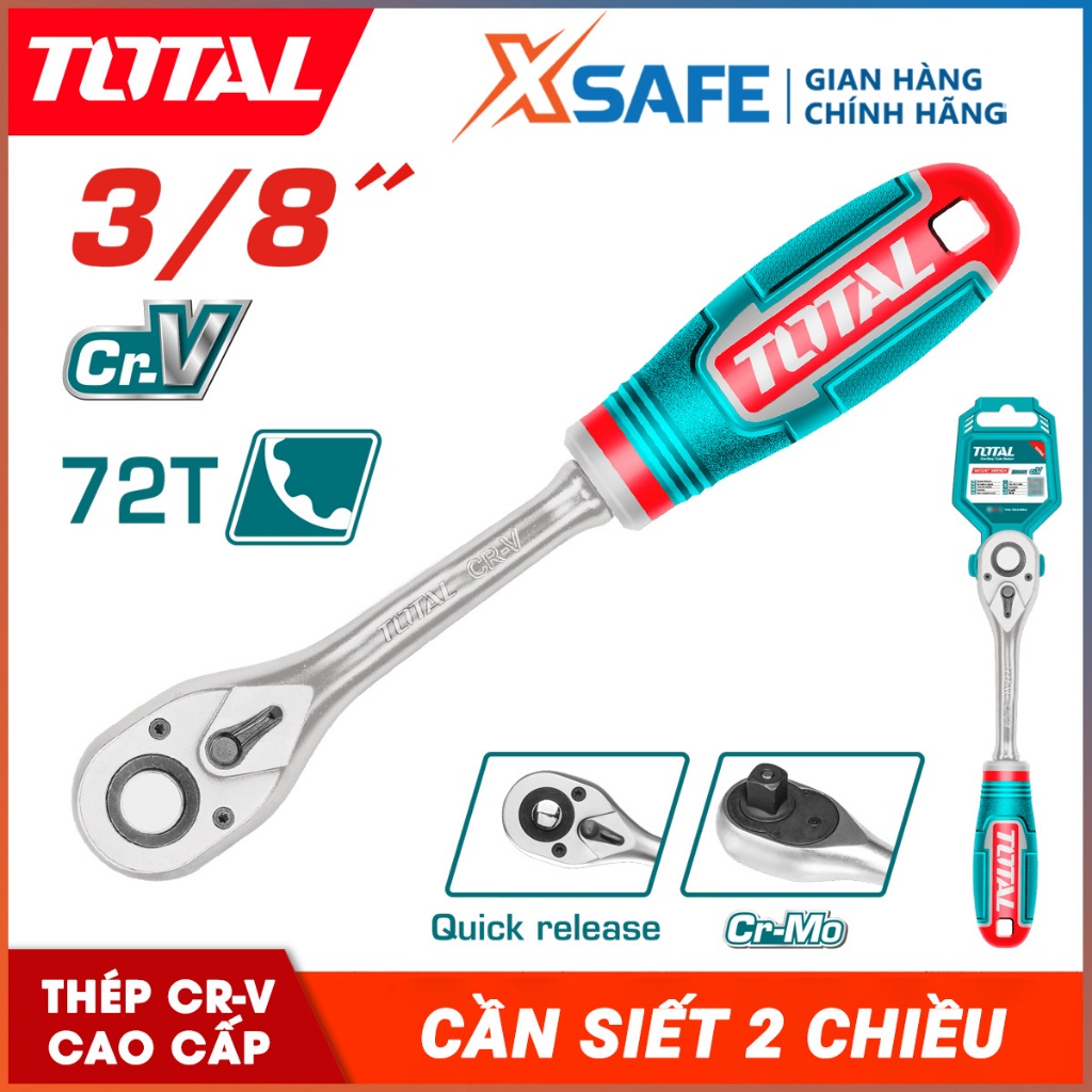 Cần siết 2 chiều TOTAL THT106386 Cờ lê lực 3/8inch 72 răng dùng siết, vặn vít bu lông - Chính hãng