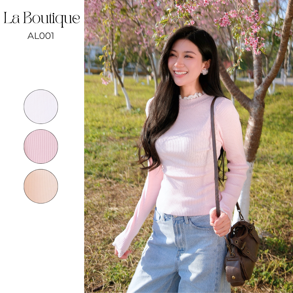 Áo Dệt Kim Tay Dài Cổ Tròn Phối Cổ Ren La Boutique AL001-2510LAB