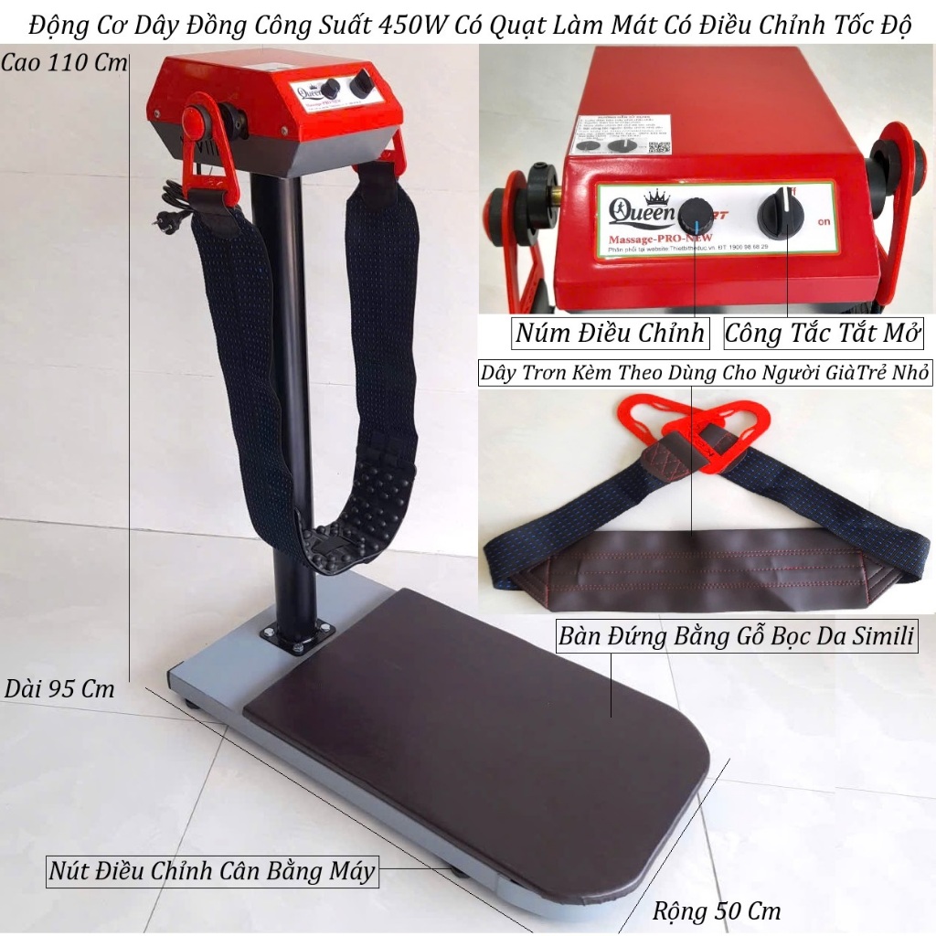 Máy Rung Maasge Bụng Queen Pro Phòng Gym Mẫu Mới: 450W- 2 Dây Đai Bảo hành đổi mới 24 tháng