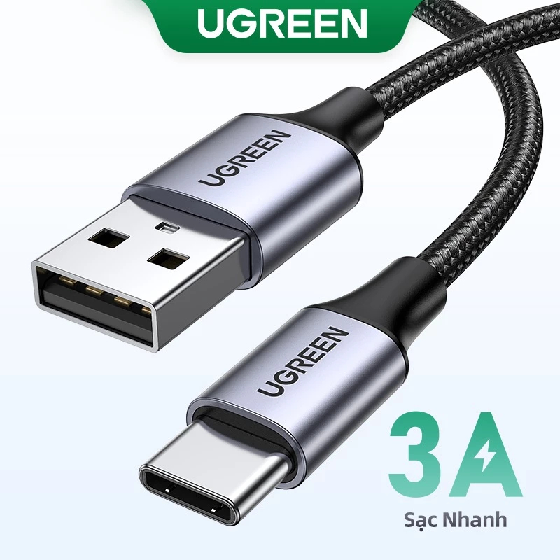 Cáp sạc nhanh UGREEN 3A 18w Type-C USB-C nylon bện thích hợp cho Redmi Xiaomi 13 12 Pro Samsung gala