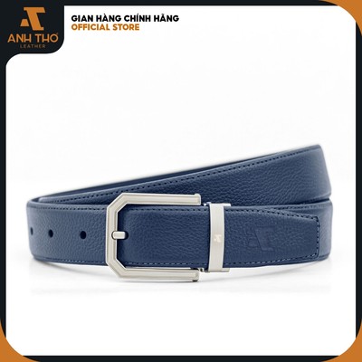 Thắt lưng khoá kim Victor-03, chất da bò hạt cao cấp cùng khoá hợp kim không rỉ trắng bạc sang trọng, Anh Tho leather