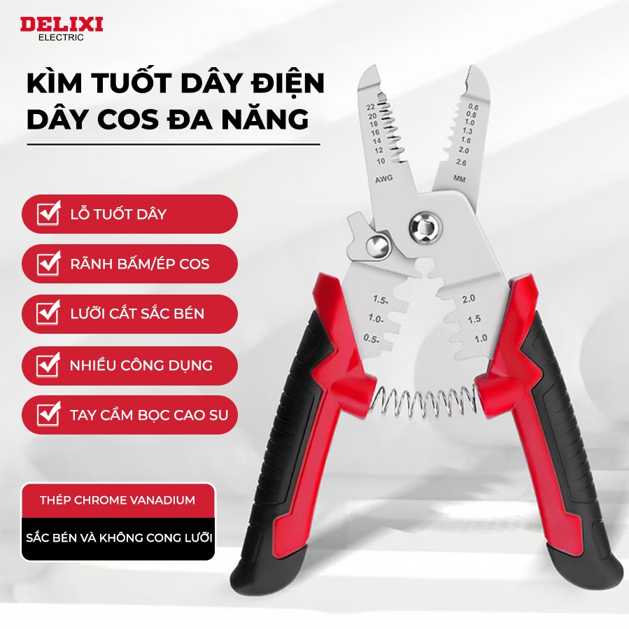Kìm Tuốt Dây Điện Delixi Electric DWBX-2082 Dụng Cụ Cầm Tay Đa Năng, Thiết Kế Gọn Nhẹ, Tiện Sử Dụng