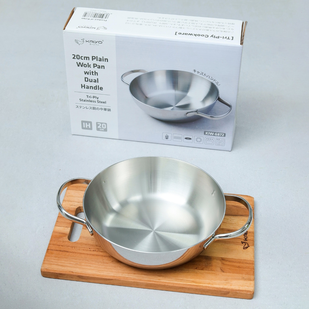 Chảo đúc inox 18/10 đáy 3 lớp, thân đáy liền CLASSIC PRO KAIYO sâu lòng 2 tay cầm size 16-20-24cm (c